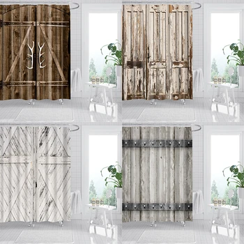 

Home Decor Bathroom Supplies Vintage Washable Rustic Wood Shower Curtain with Hooks 3D Print Mildew Resistant Curtains DW184