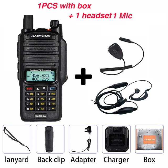 10 Вт Водонепроницаемый Baofeng UV-9R Plus двухдиапазонный FM КВ трансивер портативный CB Ham Радио UV 9R Plus UV9R двухстороннее радио - Цвет: Add 1mic 1headset