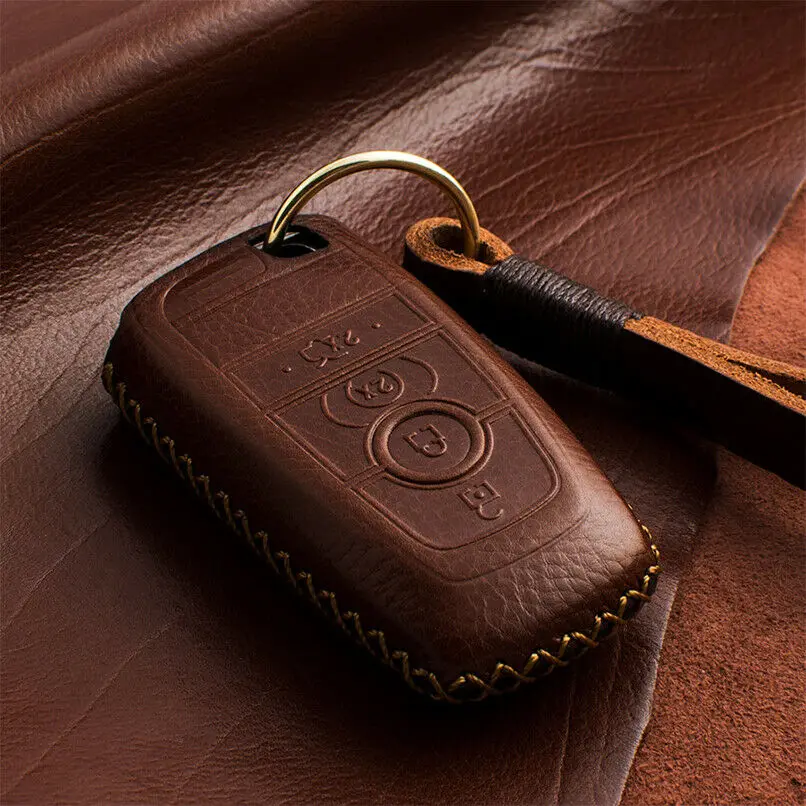 For Ford Fusion Mustang Explorer F-150 F-250 F-350 Genuine Leather Car Key Case Cover Bag Shell Remote Key Case