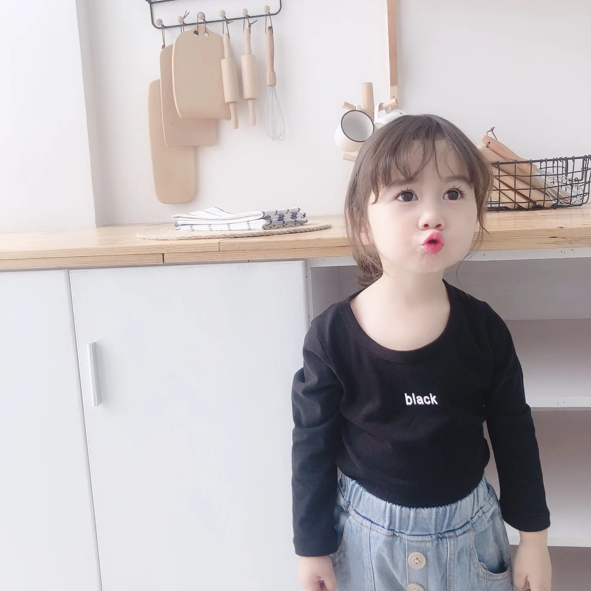 Autumn Winter kids letters printing Wool lycra long sleeve T shirts boys girls casual TOPS