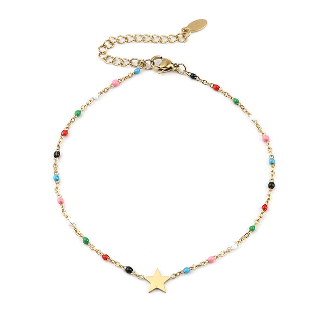 Steel Anklet Gold Color Enamel  Chain Anklet Gift For Women Jewelry Bracelet foot chain 23cm(9") long, 1 Piece