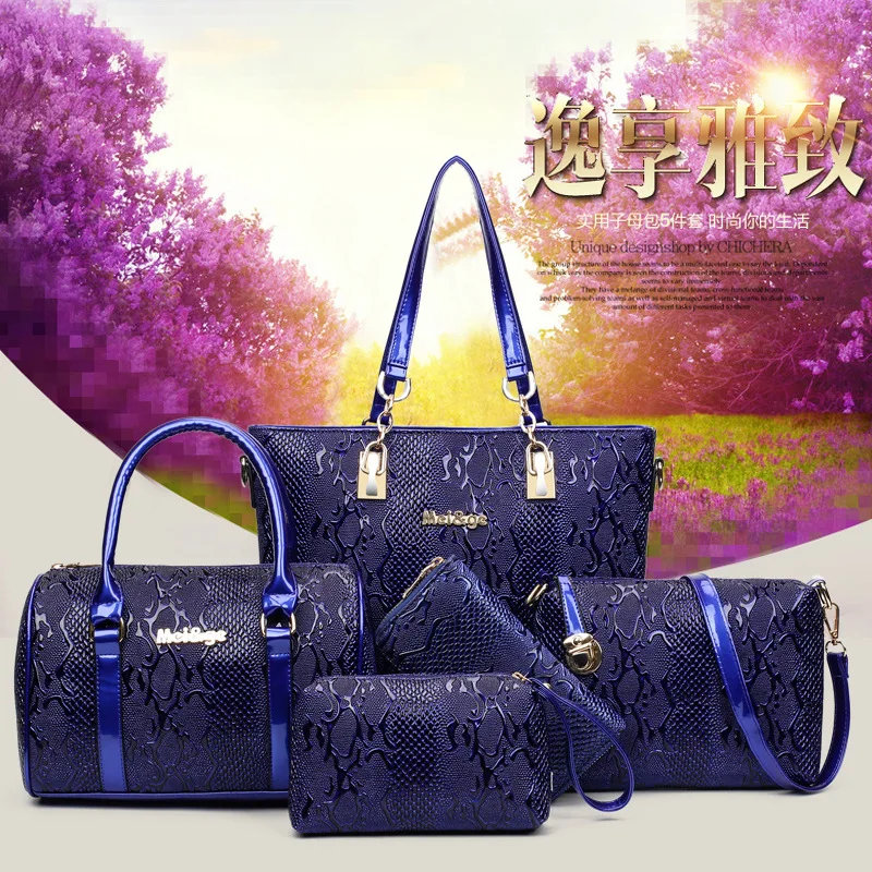 

2017 New Style Europe And America Style Shoulder Bag Crocodile Pattern Different Size Bags Five-Piece Single-shoulder Bag for Wo