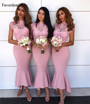 

Favordear Sexy Mermaid Ankle-length Bridesmaid Dress Vestido Dama De Honra Pink Cut-out Scoop Formal Dress Party Gown
