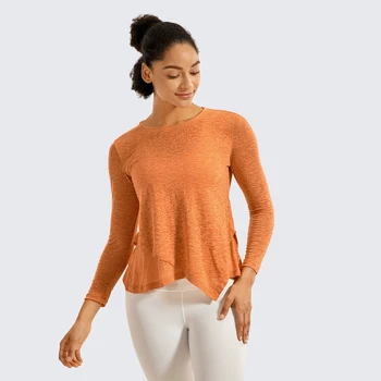 

Women's Burnout Cotton Yoga Tee Sports Shirt Classic Fit Double Layer Long Sleeve Top