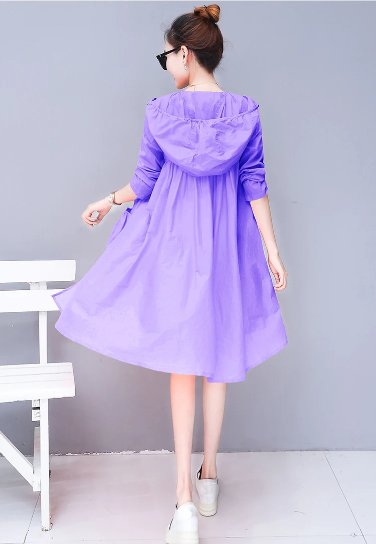 Summer Ultra-Thin Loose Trench Coat For Women Hooded Long Cardigan Beach Trench Coats Plus Size 3XL Windbreaker DV222