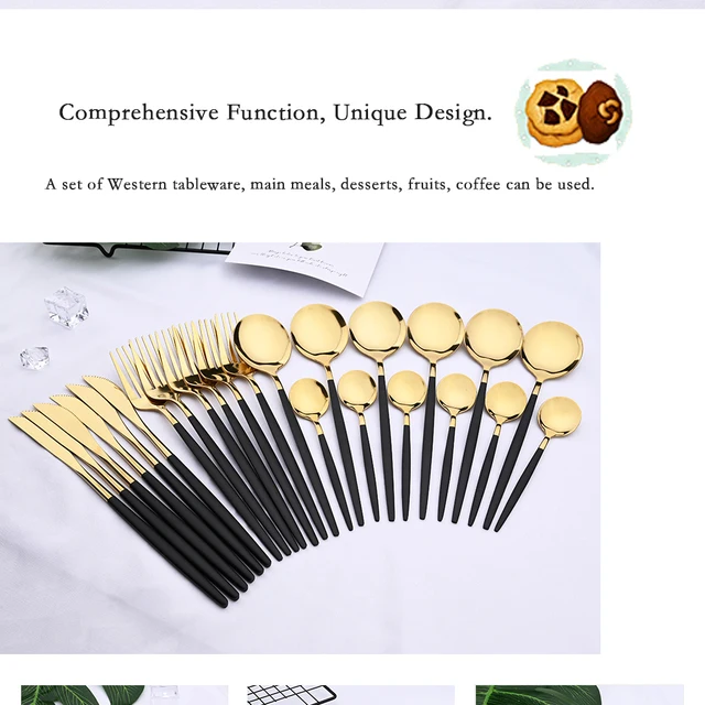 24 pièces ensemble de vaisselle occidentale noire ensemble de couverts en acier inoxydable fourchette couteau cuillère ensemble de vaisselle ensemble de couverts ensemble d'argenterie_voghion.com