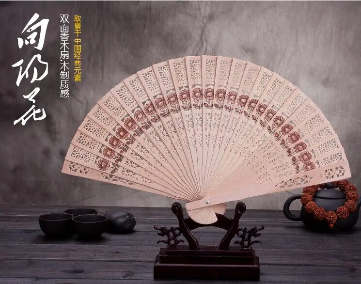 Genuine Product 8 Inches Fragrant Wood Burma Fragrant Eaglewood Fan Sunflower Wooden Craft's Fan Wedding Gift Return Punch Flowe