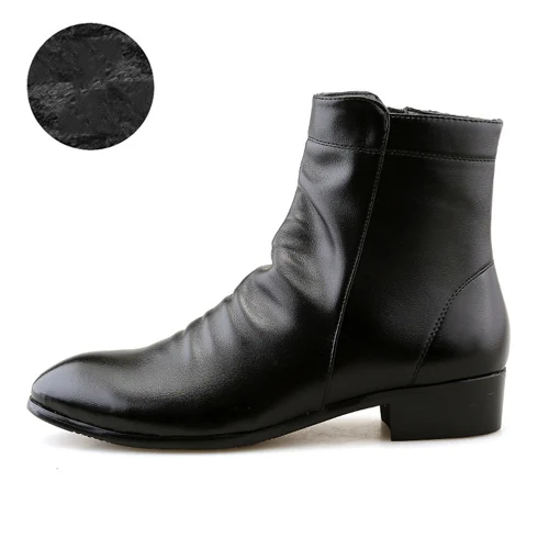 Black Plus Fur JUNJARM; модные мужские Ботильоны; мужские ботинки из мягкой кожи; Мужская водонепроницаемая теплая обувь; удобная мужская обувь черного цвета - Цвет: Black Plus Fur