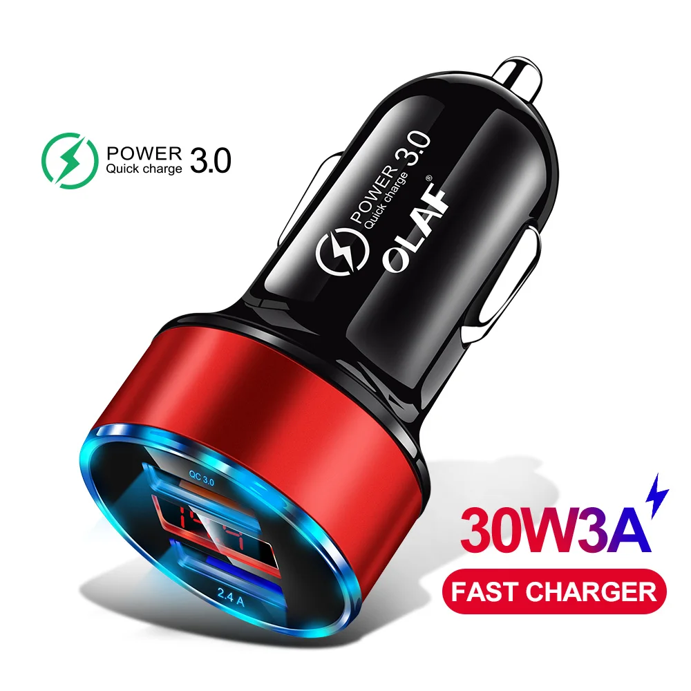 Автомобильное зарядное устройство OLAF QC 3,0 USB для samsung a50 S9 Quick Charge 3,0 30W 3A быстрая зарядка автомобильное зарядное устройство 2 usb-порта зарядное устройство для мобильного телефона s - Тип штекера: Red Car Charger