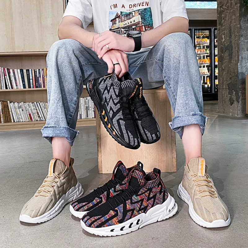 2021Lace-up Fashion Sneakers Men's Sports Shoes Comfortable Breathable Men Running Shoes Hot Sale Autumn Non-slip Training Shoes