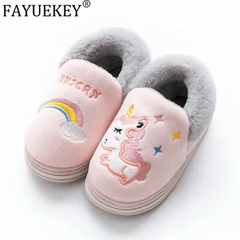 

Lovely Cartoon Rainbow Unicorn shoes Soft Toddler 2019 New Winter Children Cotton Shoes Kids Baby Boys Girls indoor non-slip