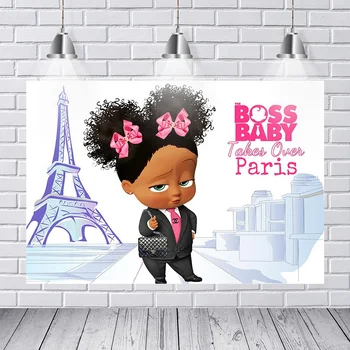 

Photographic Backdrop Boss Baby Theme Birthday Party Background Little Girl with Suit Pink Backdrop for Celebration Decor Banner