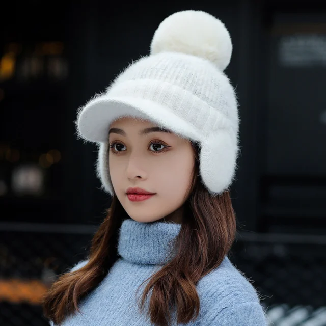Knitted Hat Pompom Beanie Hats Girls 
