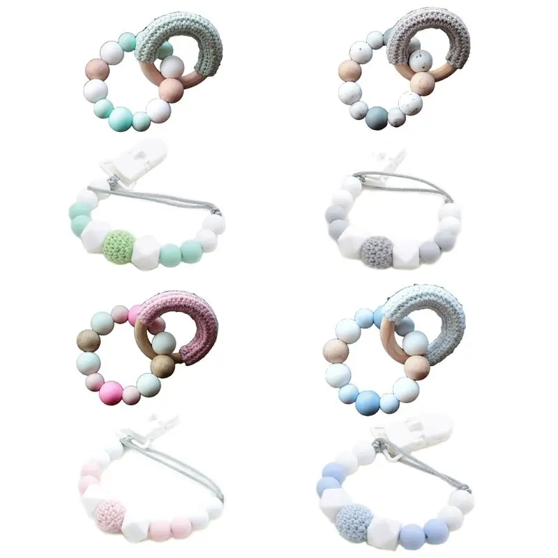 Baby Shower подарок соска цепь Силиконовые с бисером деревянный браслет набор DXAD