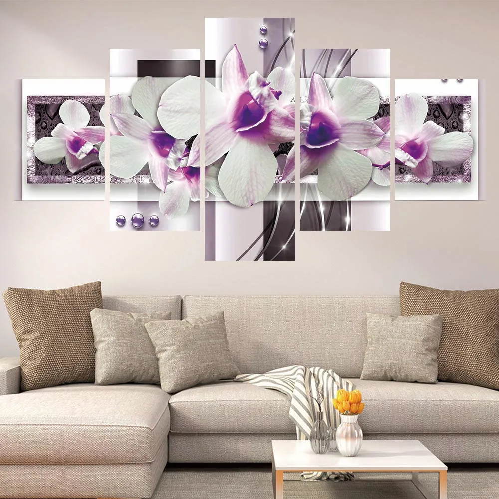 

Orchids Flower purple Posters 5 Pieces Wall painting Lily Flowers Modular Art Abstract Pictures for Living Room bedroom
