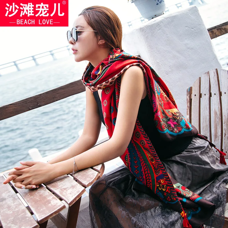 Scarf female summer travel driving sunscreen air conditioning shawl wild dual-use scarf double-sided beach towel
