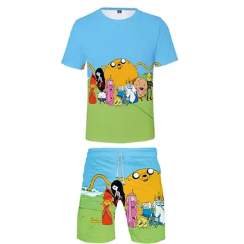 

2019 Adventure Time two piece set t shirt and shorts Harajuku men Adventure Time t shirt streetwear harajuku Short Sleeve