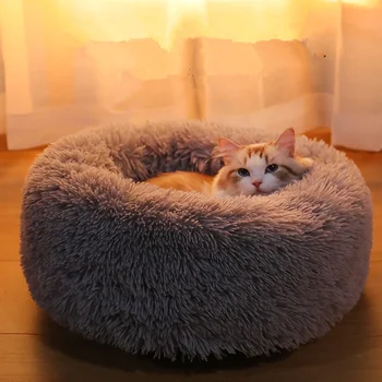 

New Kennel Dog Round Cat Winter Warm Sleeping Bag Long Plush Super Soft Pet Bed Puppy Cushion Mat Portable Cat Supplies