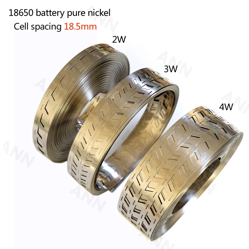 

10 meters 99.96% High purity Pure Nickel belt ,2W 3W 4W For 18650 battery pack, cell spacing 18.5mm, W-type nickel busbar