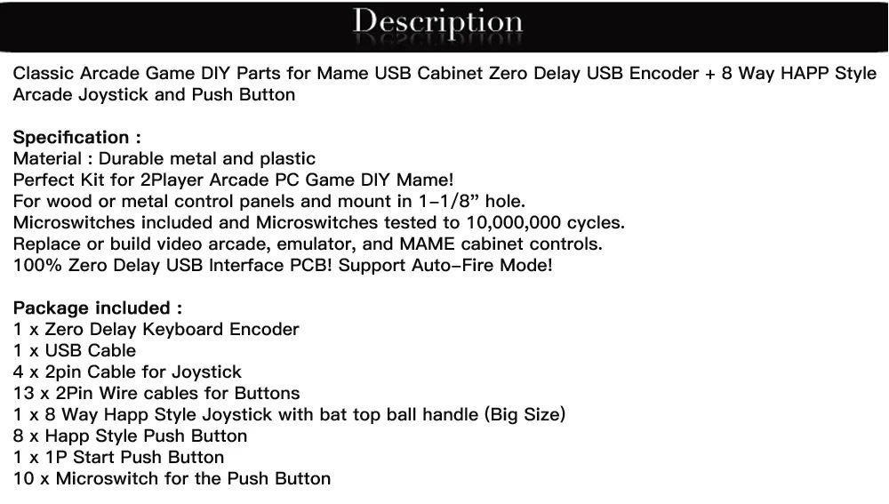 Классическая аркадная игра diy части для MAME USB шкаф нулевой задержки USB энкодер+ 8 способ HAPP стиль аркадный джойстик и кнопка