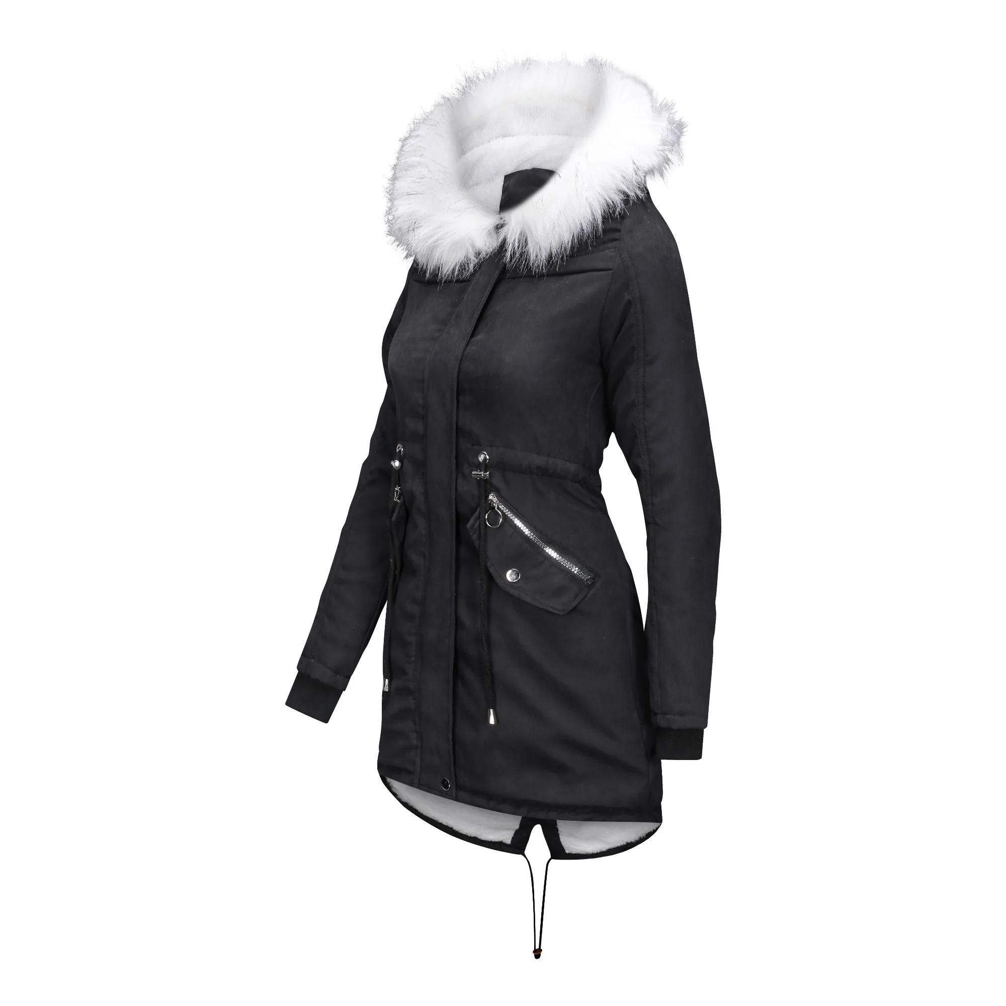Зимняя куртка большого размера для беременных, Толстая теплая повседневная меховая куртка с капюшоном, приталенная куртка с длинным рукавом для беременных, верхняя одежда - Цвет: Черный