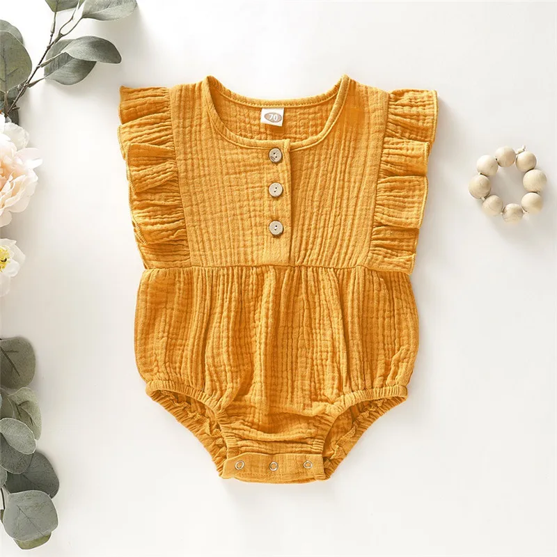 Cute Newborn Kid Baby Girl Clothes Sleeveless Romper Solid Soft Dress Cotton Linen Outfit Baby Outfit Summer Clothing Set