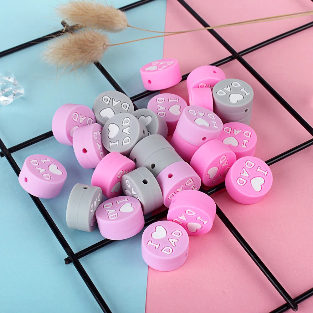 10Pcs I love mom Silicone Beads teething toys silicone teething toys baby teething toys silicone beads silicone teether silicone teething beads Baby Products Teething Chew Toys For DIY Jewelry Making BPA Free Mordedor Silicone Beads Pearl