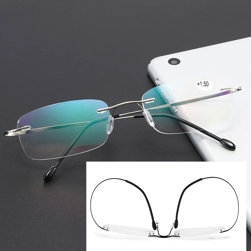 

Unisex Titanium Alloy Screwless Rimless Reading glasses Women High Definition Anti Fatigue Ultralight Presbyopia Eyewear