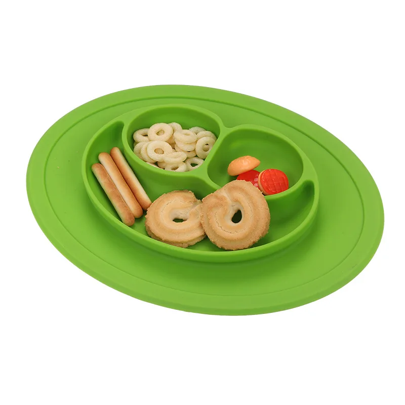 

Amazon Hot Selling Smiley Silica Gel One-piece Plate Schemes BABY'S Service Plate Infant Silicone Plate Placemat