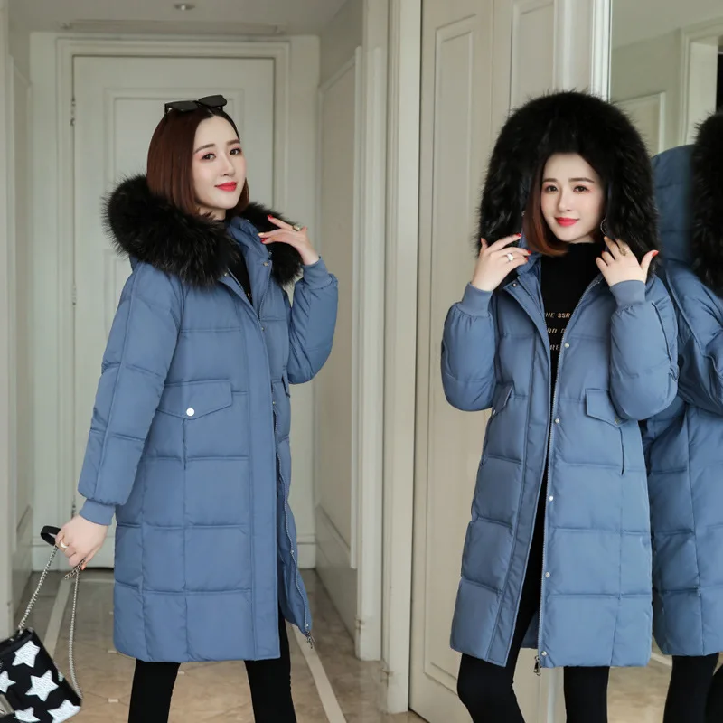 

Hot New 7 colors 5 yards Big Size Down Jacket Women High Quality Big fur collar Hooded Parka Loose Thicken Warm Long Coat