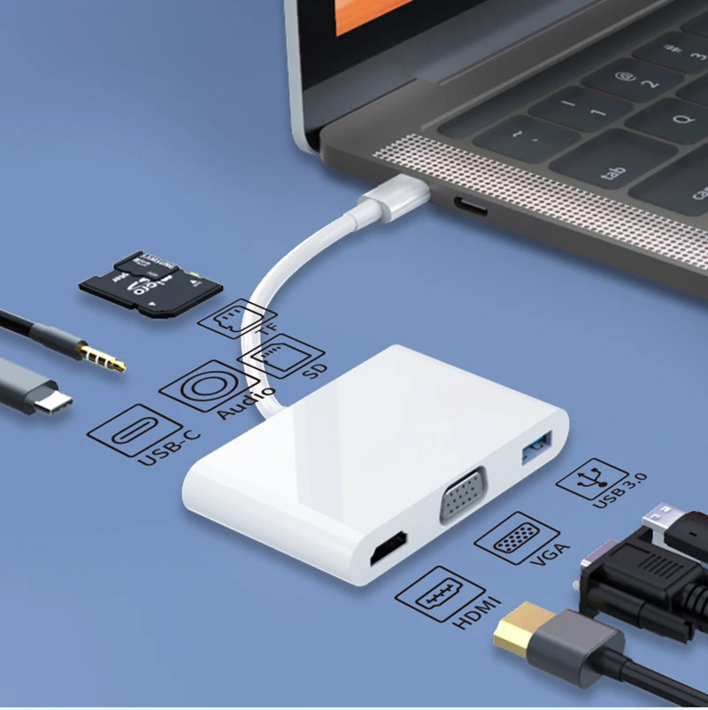 7 портов Тип C usb-хаб играть и Подключите TF/SD кард-ридер с разрешением 4K HDMI быстрой
