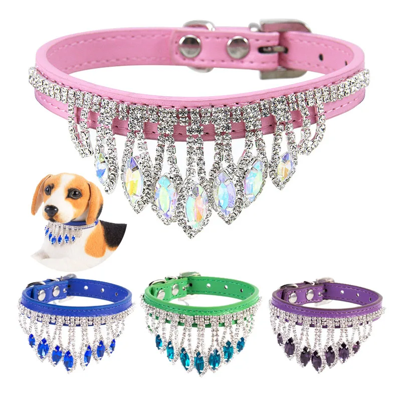 

Luxury Rhinestone Dog Collar Bling Pet Crystal Necklace Puppy Neck Strap Collars for Small Dog Cat Collar Pink Green Blue Purple