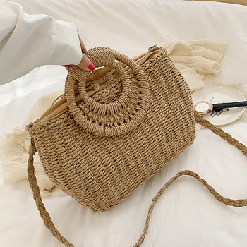 

Shell Decoration Tote Bags Women Straw Bags Ladies Summer Beach Bags Half Moon Weaving Clutch Bags Bolso Female handbag