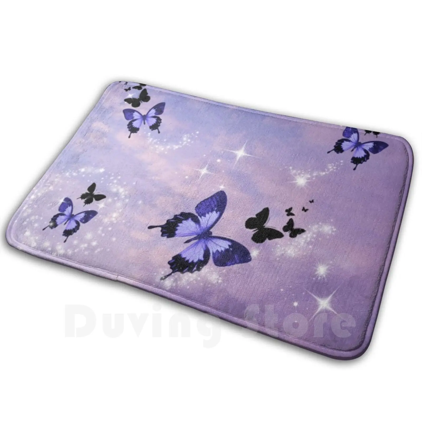 Y Las Mariposas (Viola) Tappeto 983 Tappeto Mariposas Farfalle Pretty Blue Glitter Sparkles Fly