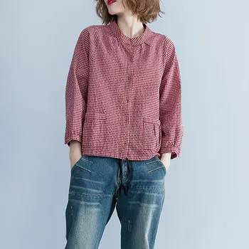 

2019 Spring autumn new temperament women's single-breasted shirt Standing collar long-sleeved pocket stripes blouse cc1043