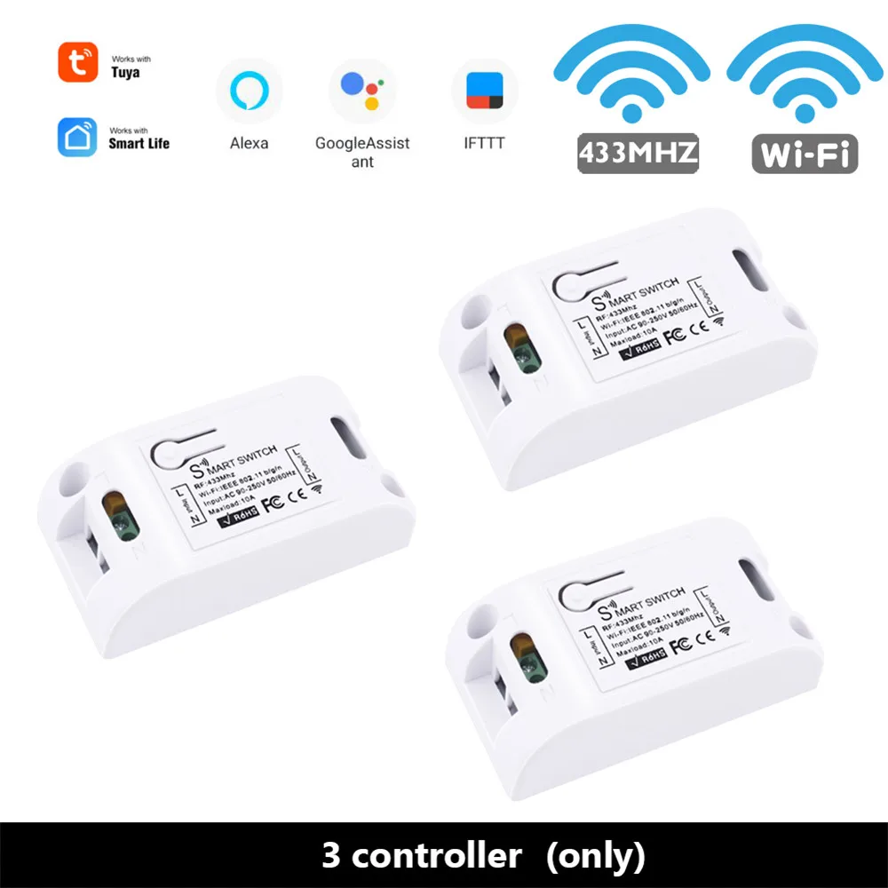 SMATRUL Tuya Smart Life APP WiFi+ RF 433 МГц DIY реле Таймер Google Home Amazon Alexa 90V~ 250V 10A для выключателя света вентилятора - Цвет: 3 RF WIFI Controller