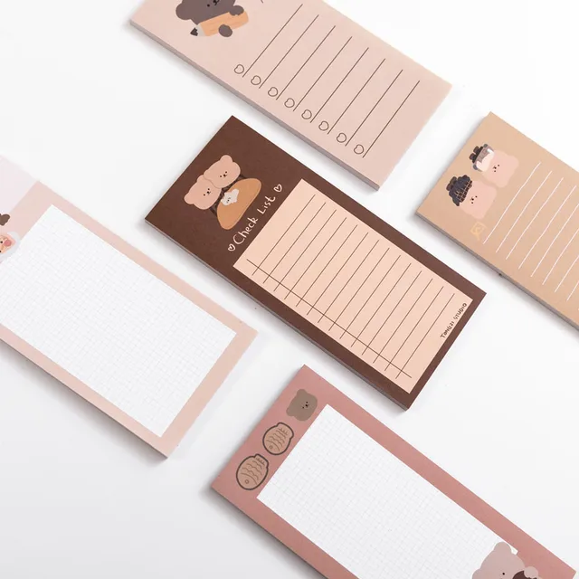 50 Sheets Cute Korean Biscuits Bear Memo Pad Message Notes Decorative Notepad Note check list Memo Stationery Office Supplies 3