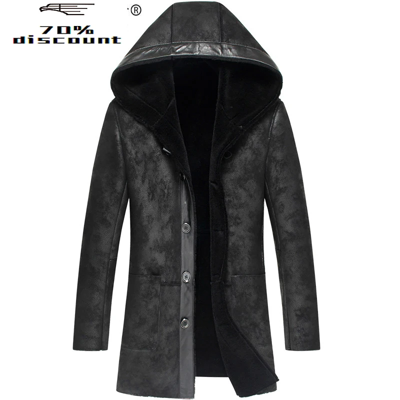 

Sheepskin Genuine Leather Jacket Men Autumn Winter Mens Shearling Jacket Real Fur Coat Hooded Outwear LSY000208 KJ2282