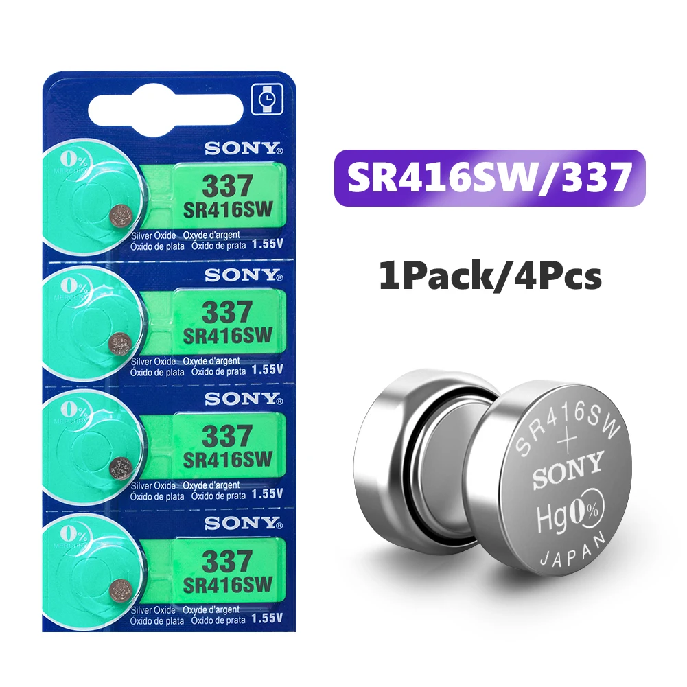 4pcs FOR SONY Original New Watch battery 337 SR416SW Silver 1.55V button cell battery for swatch watch LED Headphone