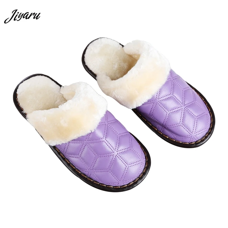 

Jiyaru New Warm Slippers Couple Winter Home Shoes Man Leather Slippers Comfortable House Shoes Soft Plush Slippers for Winter