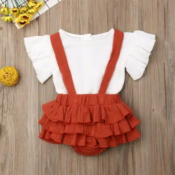 

0-24months Baby Girls Clothing 2019 White Flare T-Shirt For Girls Tops Orange Overalls Baby Girls Sets Clothing Newborn Suits