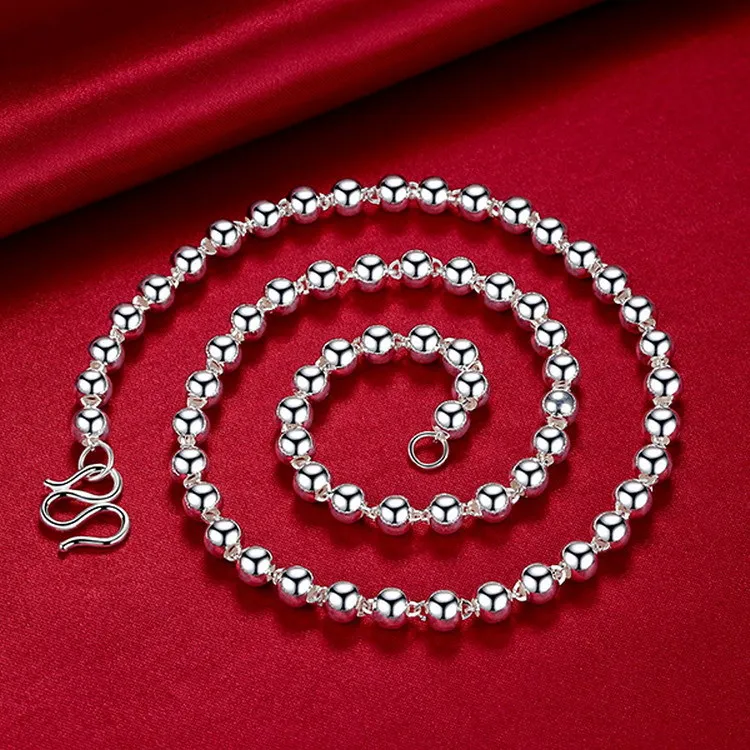Тонкое серебряное ожерелье s990. модное ожерелье из бисера. Цепочка свитер. Простое серебряное ожерелье 4 мм