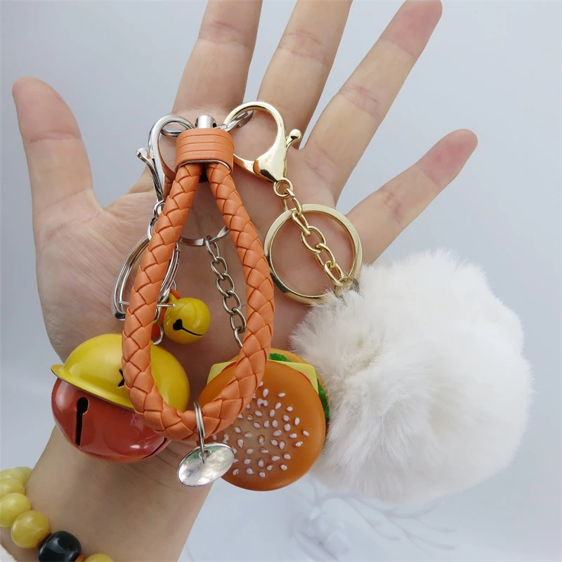Симпатичный помпон с имитацией гамбургера клубники плюшевые брелоки Маленькая подвеска женская сумка кольцо для ключей подарок на
