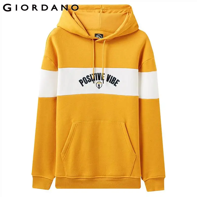 Giordano/мужские свитшоты с вышитыми буквами, контрастная толстовка с длинными рукавами и флисовой подкладкой, теплая Толстовка Sudadera Hombre Con Capucha 92099784
