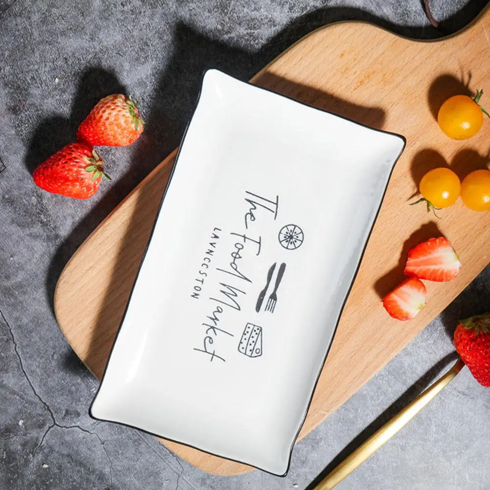 

Adeeing 2pcs 8.7inch Stylish Kitchenware Ceramic Plate Rectangular Dessert Dish Salad Fruit Tray