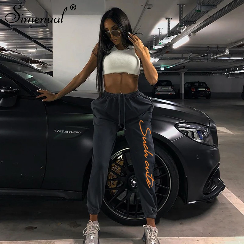 

Simenual Casual Workout Sporty Women Sweatpants High Waist Letter Print Fashion 2019 Trousers Autumn Winter Streetwear Pants New