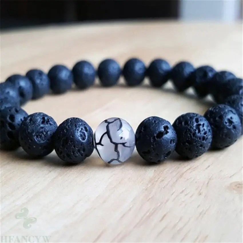 

8mm Lava Stone Dragon Agate Gemstone Mala Bracelet 7.5inches Bead Lucky Meditation Wrist Mala Buddhism Stretchy Spirituality