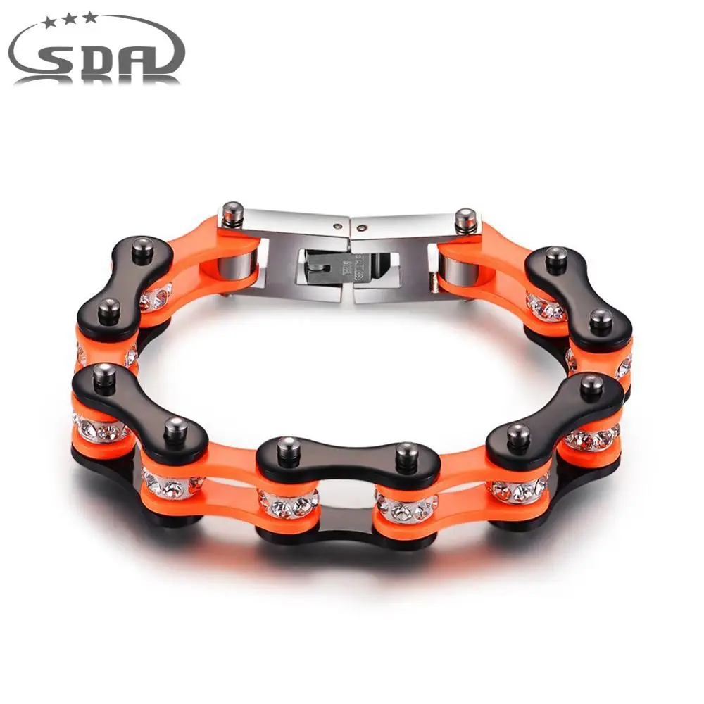 Женский браслет на цепочке SDA оранжевый/черный с блестящими кристаллами