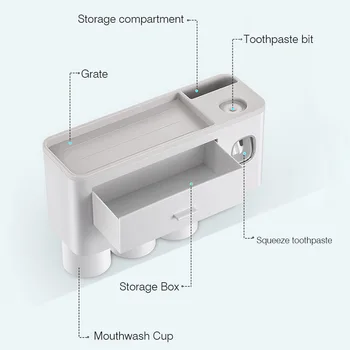 

Home Cup Storage Washroom With Dustproof Cover Drawers Shelf Toothbrush Holder Hotel Automatic Toothpaste Dispenser Wall Mounted
