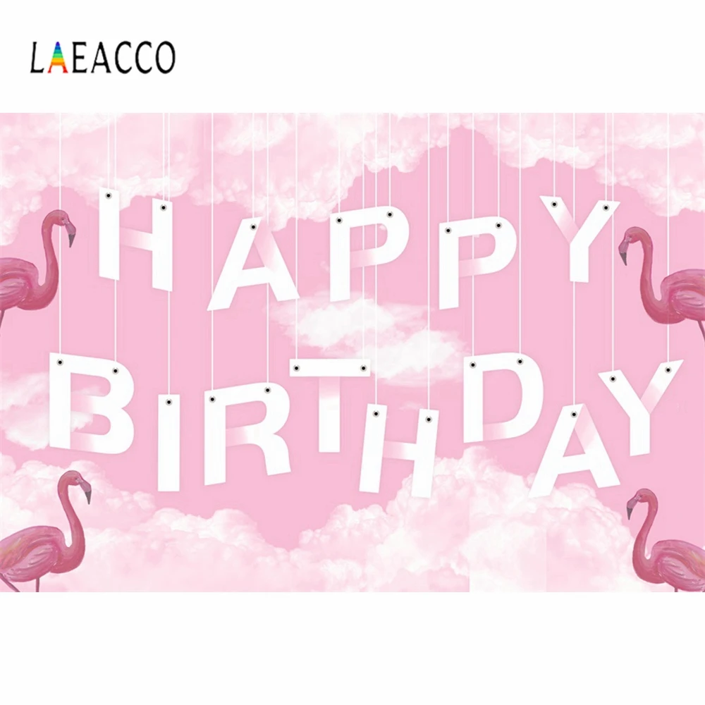 

Laeacco Pink Flamingo Clouds Birthday Theme Photo Background Customized Vinyl Photographic Photography Backdrop Studio